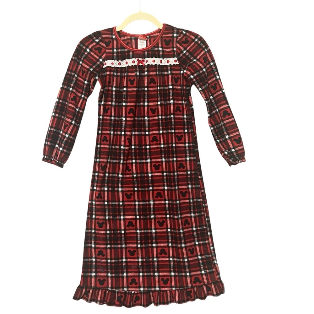 Disney Mickey Mouse Plaid Flannel Nightgown Christmas Pjs Girls 8